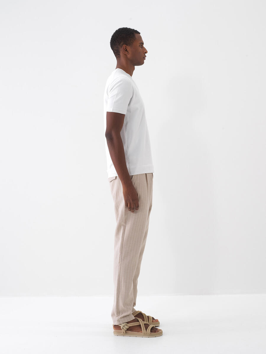 Taş Rengi Slim Fit Keten Jogger Pantolon - 2