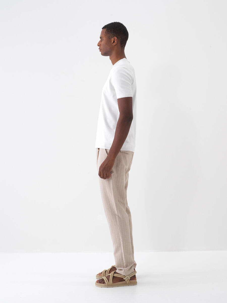 Taş Rengi Slim Fit Keten Jogger Pantolon - 3