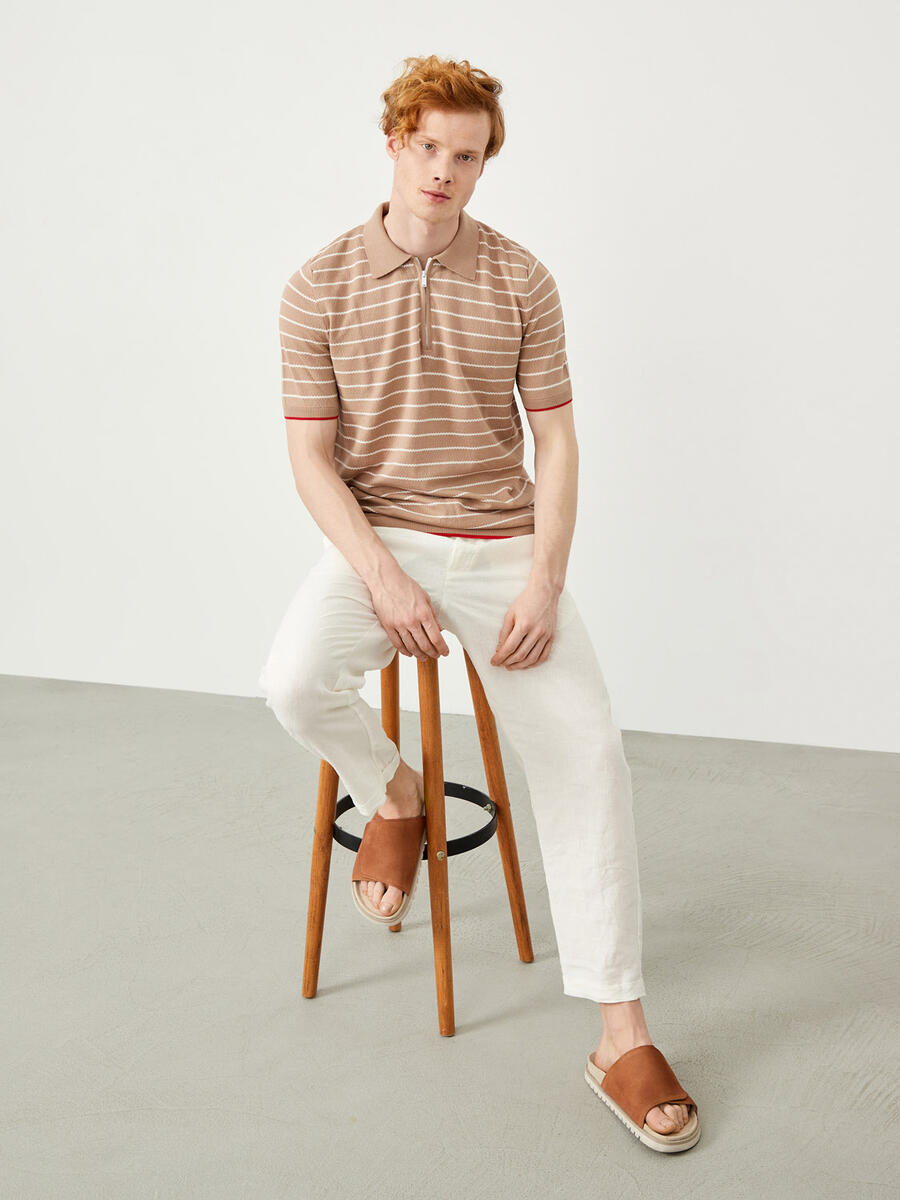 Bej Regular Fit Pamuklu Polo Yaka Kazak - 2
