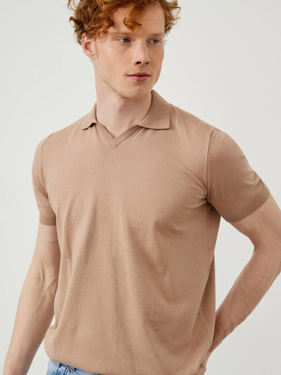 Bej Regular Fit Pamuklu Polo Yaka Kazak - 2