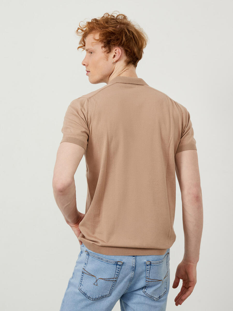 Bej Regular Fit Pamuklu Polo Yaka Kazak - 6