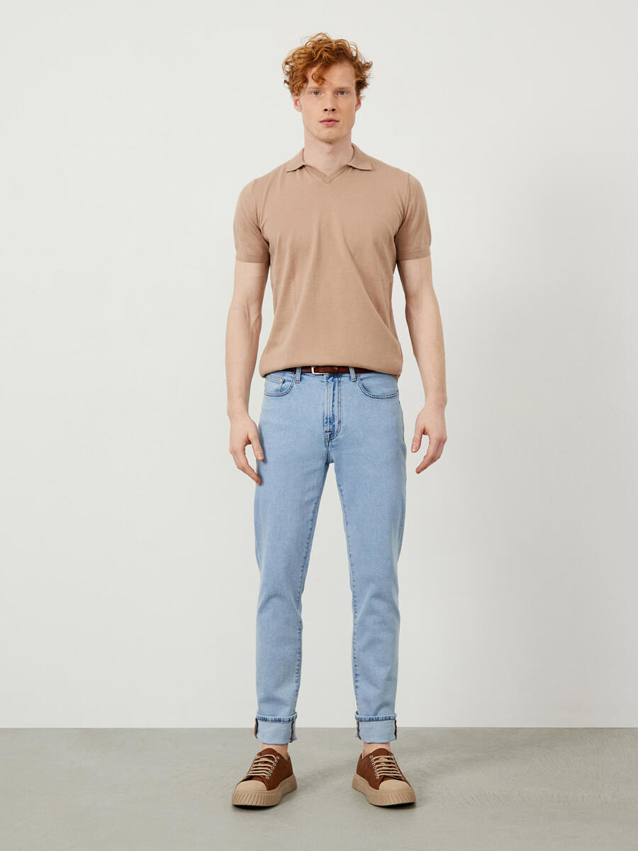 Bej Regular Fit Pamuklu Polo Yaka Kazak - 3