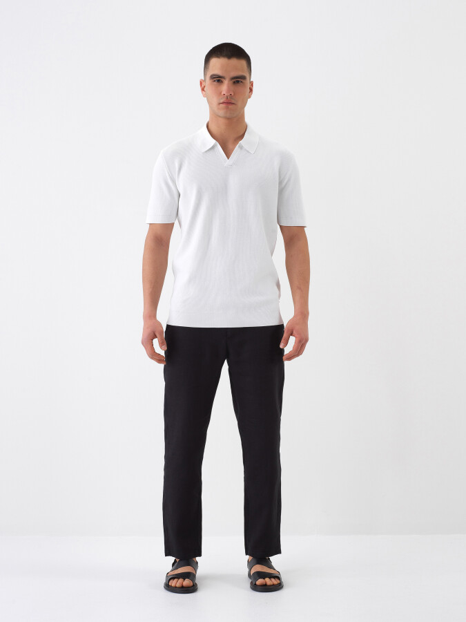 Beyaz Regular Fit Polo Yaka Basic Kazak - Xint