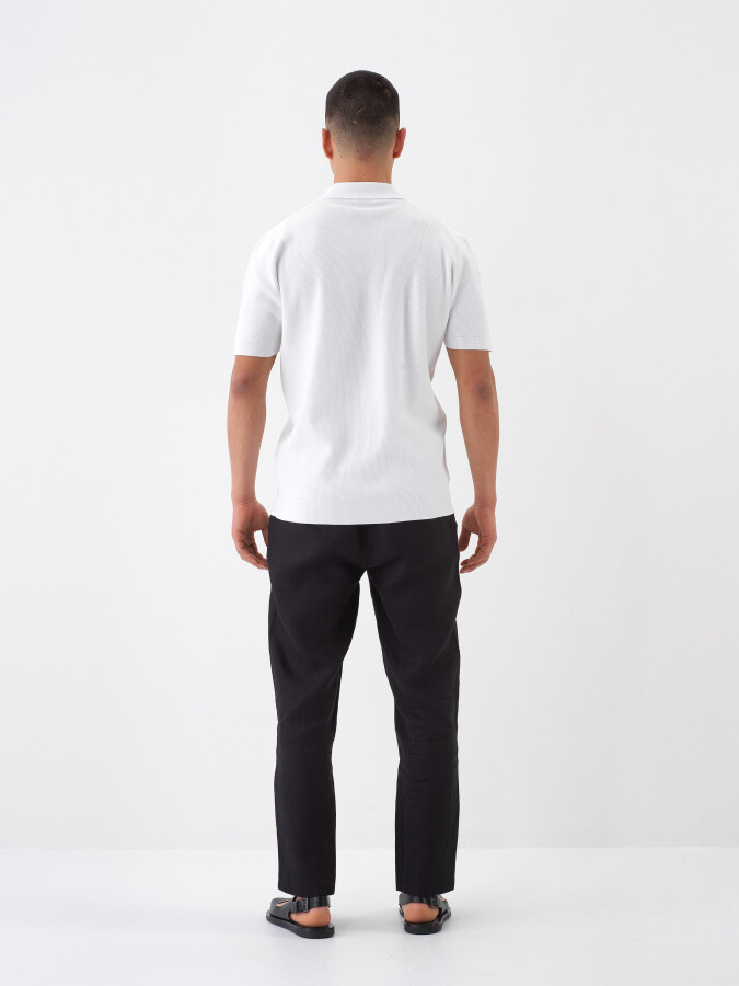 Beyaz Regular Fit Polo Yaka Basic Kazak - Xint