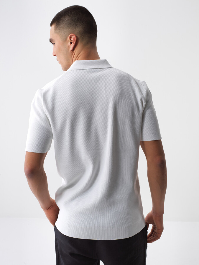 Beyaz Regular Fit Polo Yaka Basic Kazak - Xint