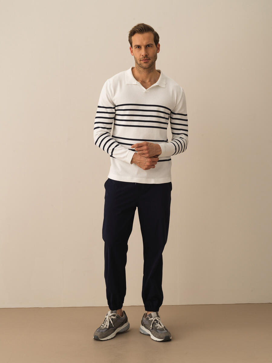 Beyaz Regular Fit Pamuklu Polo Yaka Kazak - 2