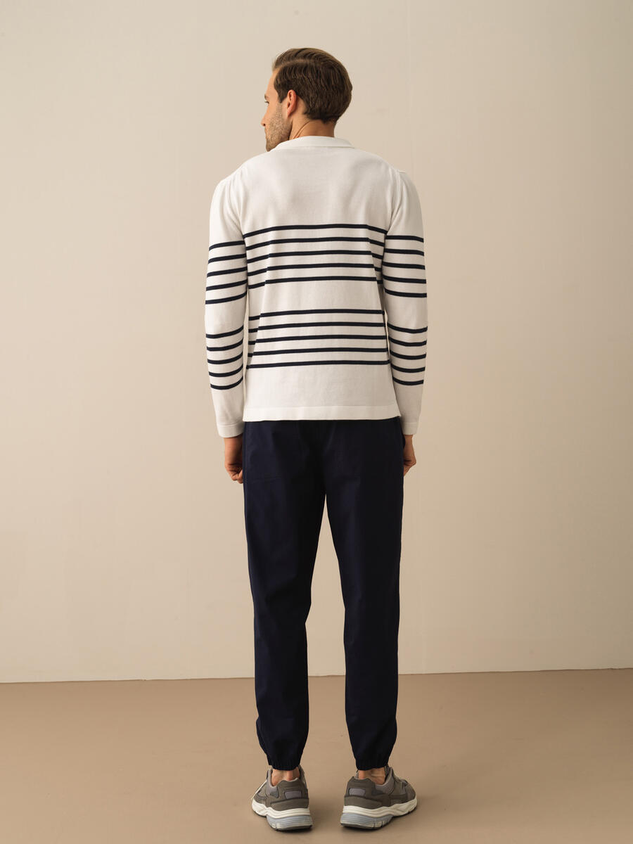 Beyaz Regular Fit Pamuklu Polo Yaka Kazak - 5
