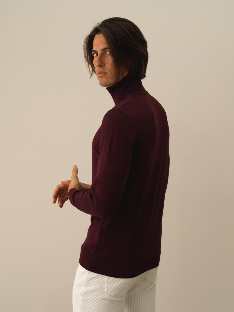 Bordo Pamuk Dokulu Regular Fit Kazak - 4