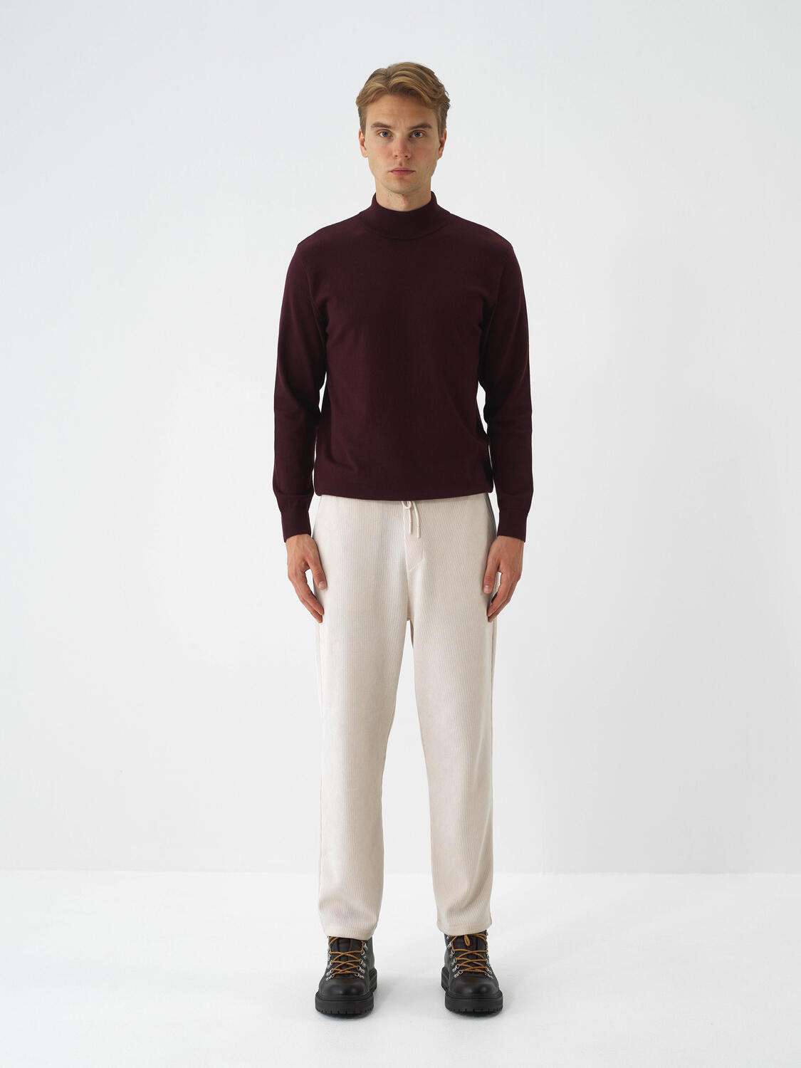 Bordo Pamuk Dokulu Regular Fit Kazak - 2