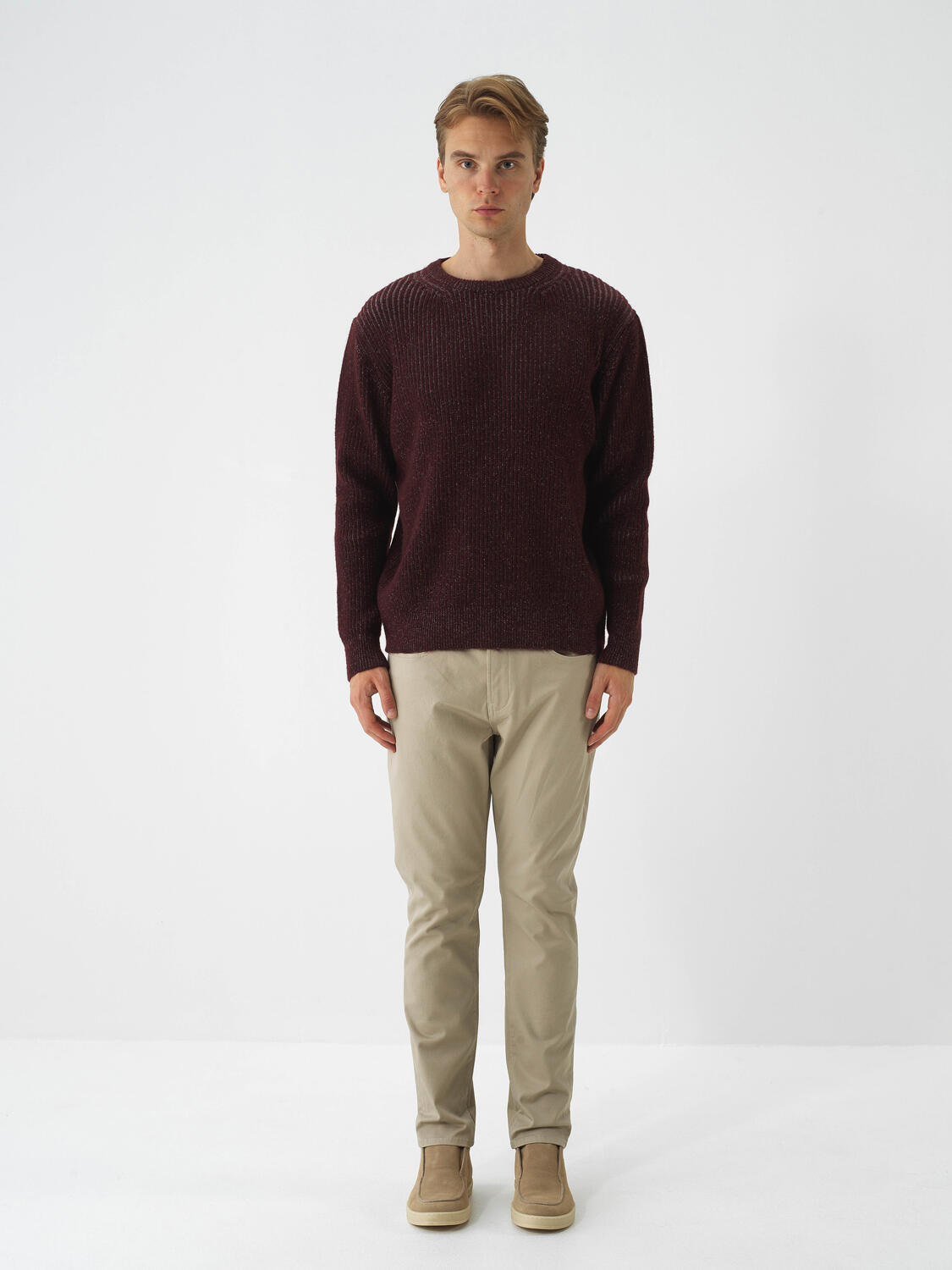 Bordo Yumuşak Dokulu Regular Fit Kazak - 2