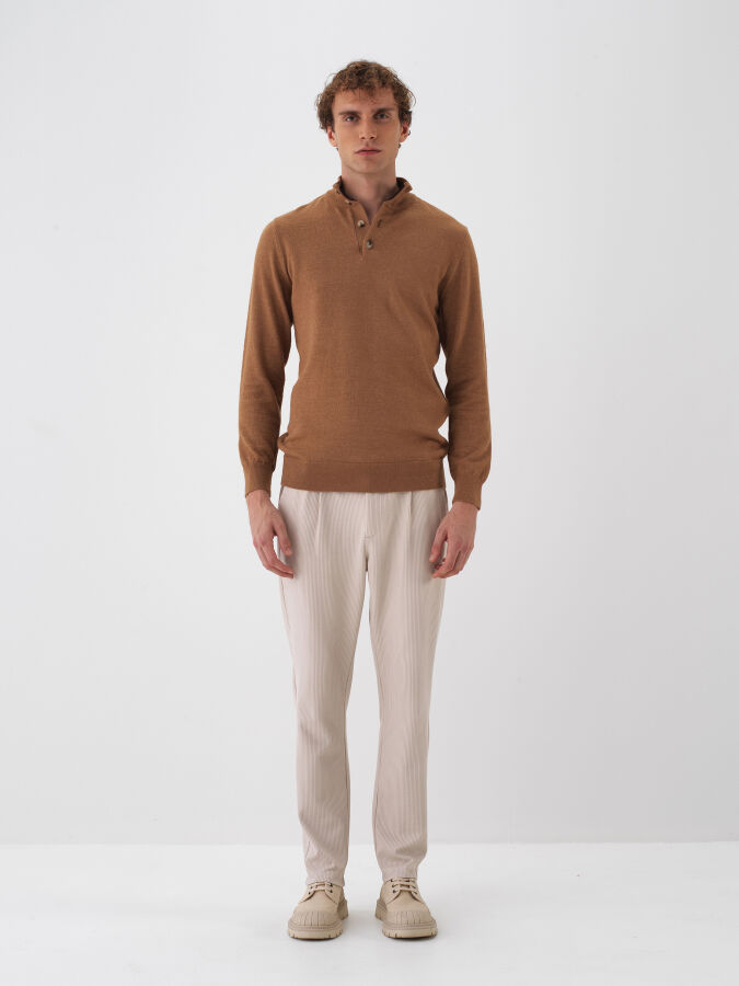 Camel Doğal Yün Dokulu Regular Fit Kazak - Xint