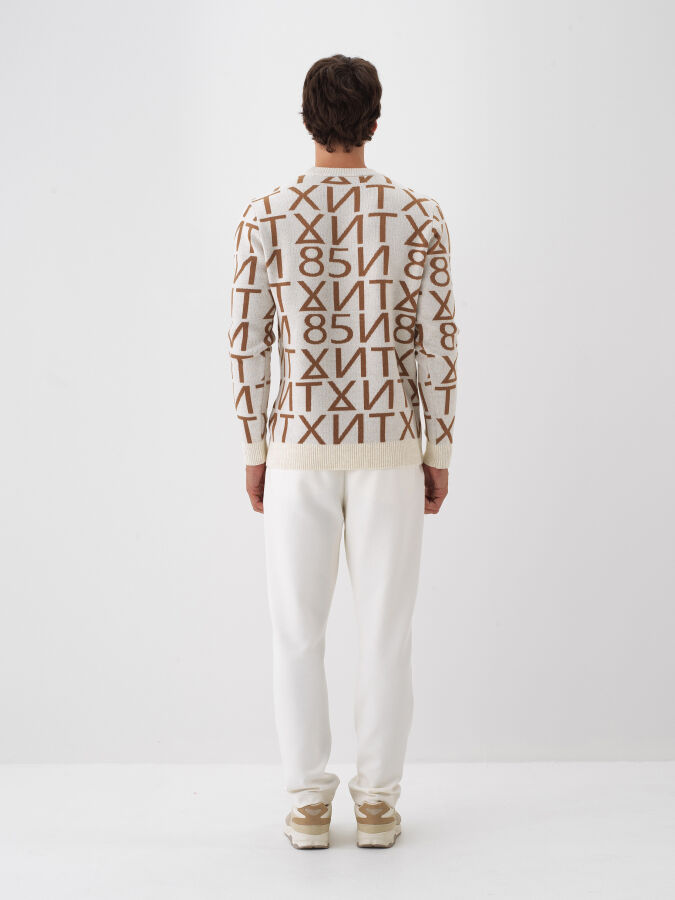 Ekru Doğal Yün Dokulu Regular Fit Kazak - Xint