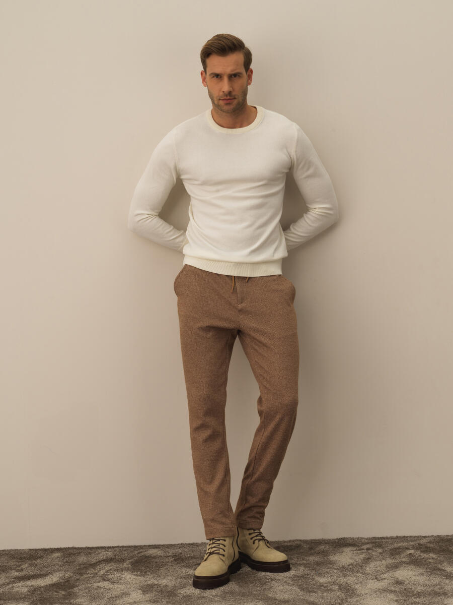 Ekru Pamuk Dokulu Regular Fit Kazak - 2