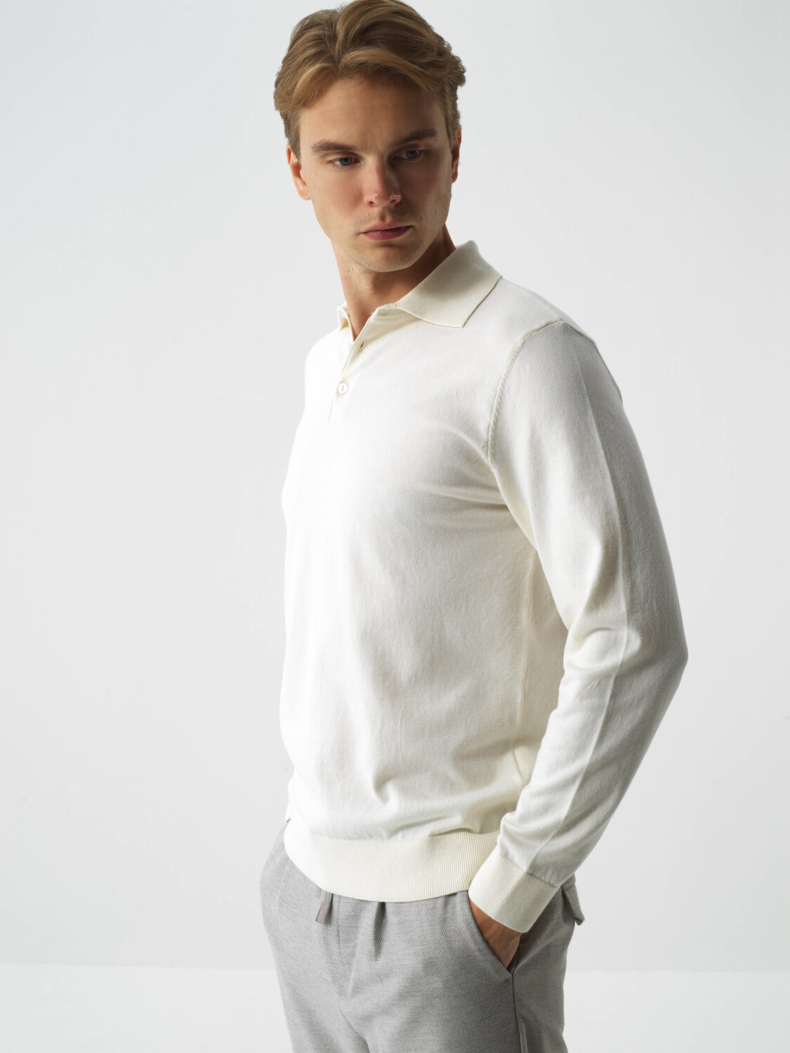 Ekru Pamuk Dokulu Regular Fit Kazak - Xint