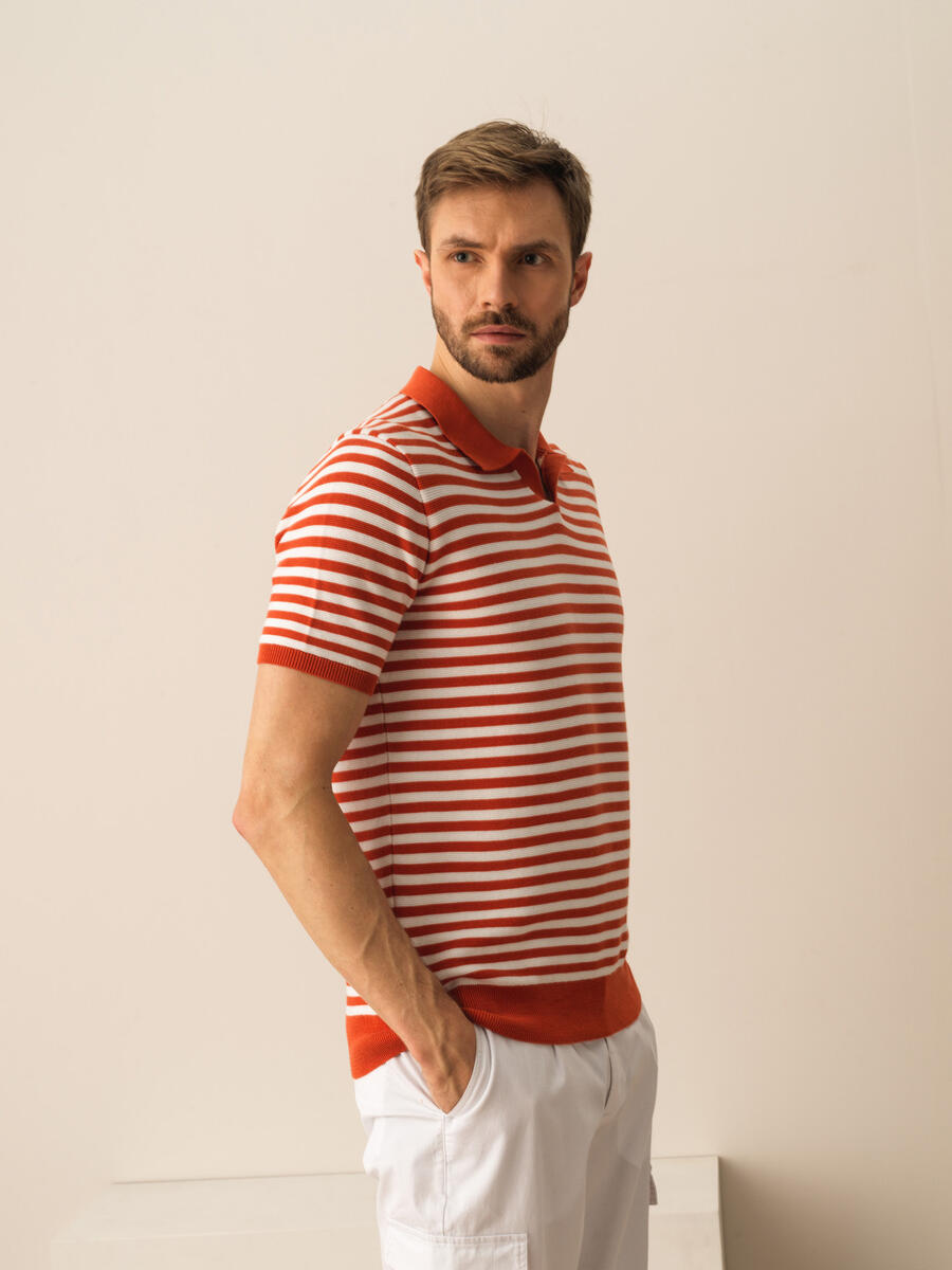 Kiremit Rengi Regular Fit Pamuklu Polo Yaka Kazak