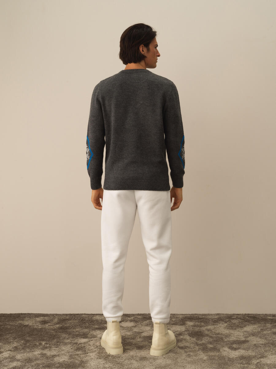 Koyu Gri Dokulu Lüks Pamuk Dokulu Regular Fit Kazak - 4