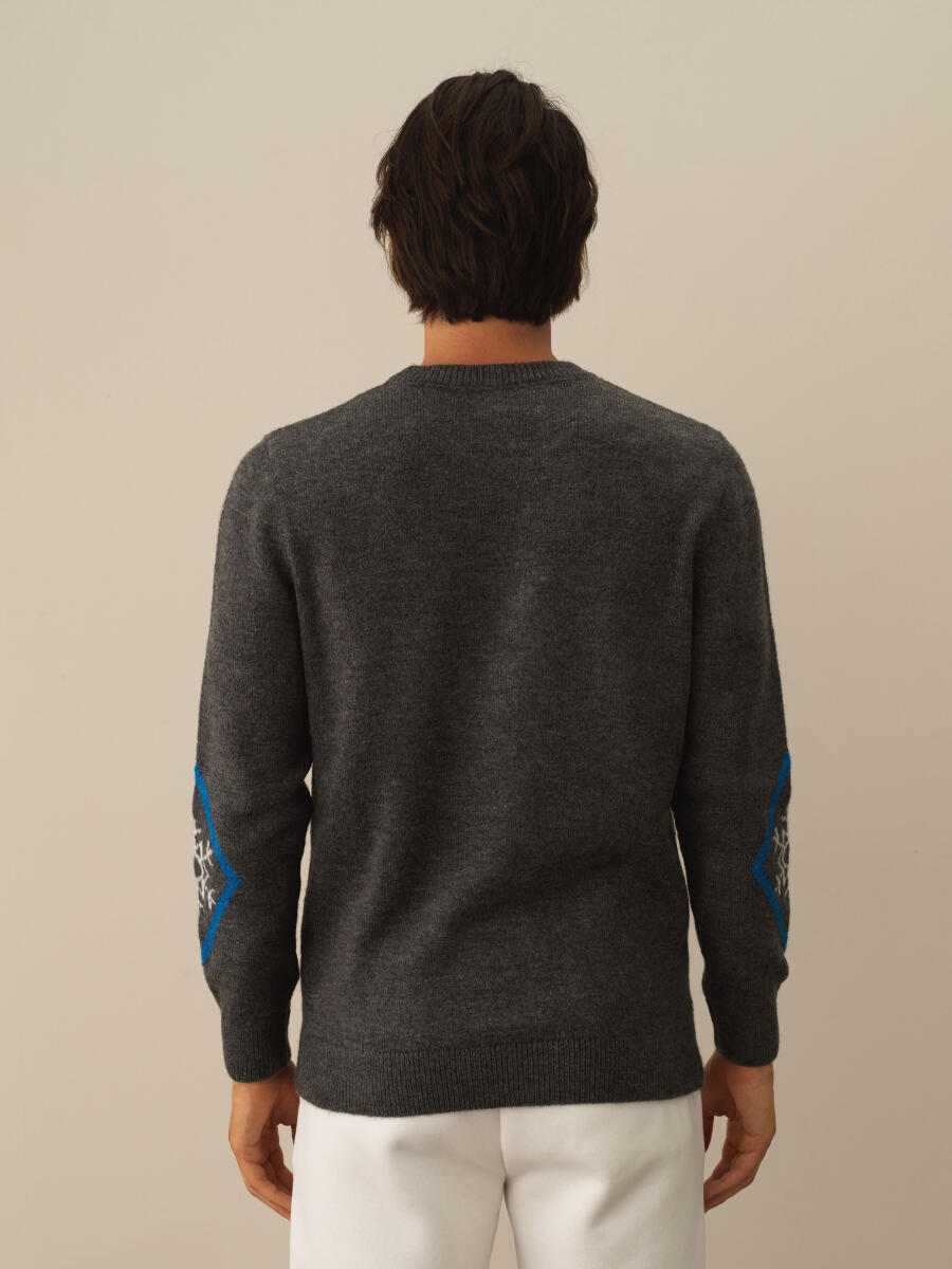 Koyu Gri Dokulu Lüks Pamuk Dokulu Regular Fit Kazak - 3