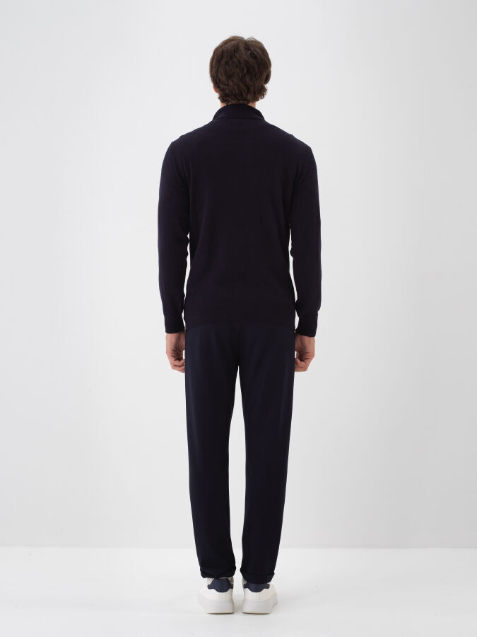 Lacivert Doğal Yün Dokulu Regular Fit Kazak - Xint