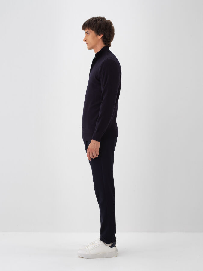 Lacivert Doğal Yün Dokulu Regular Fit Kazak - Xint