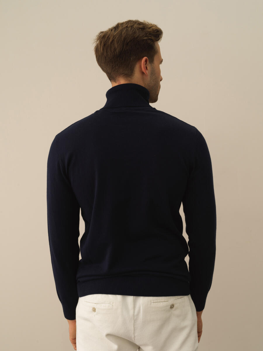 Lacivert Pamuk Dokulu Regular Fit Kazak - 3