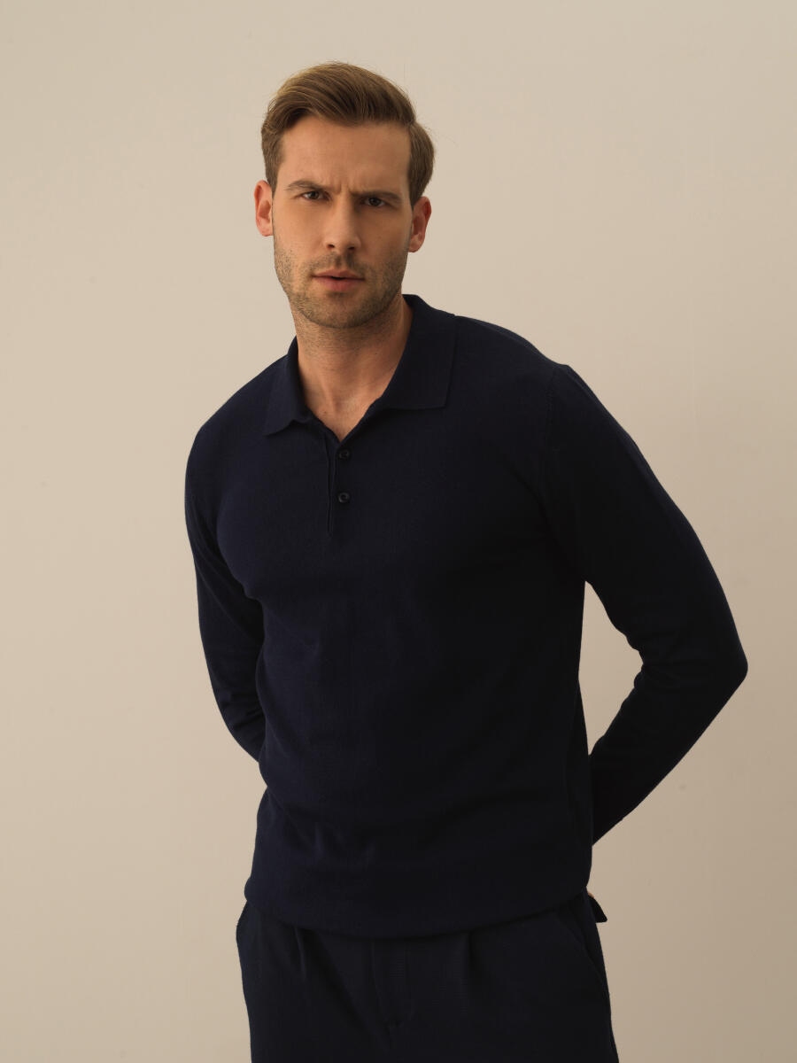 Lacivert Pamuk Dokulu Regular Fit Kazak