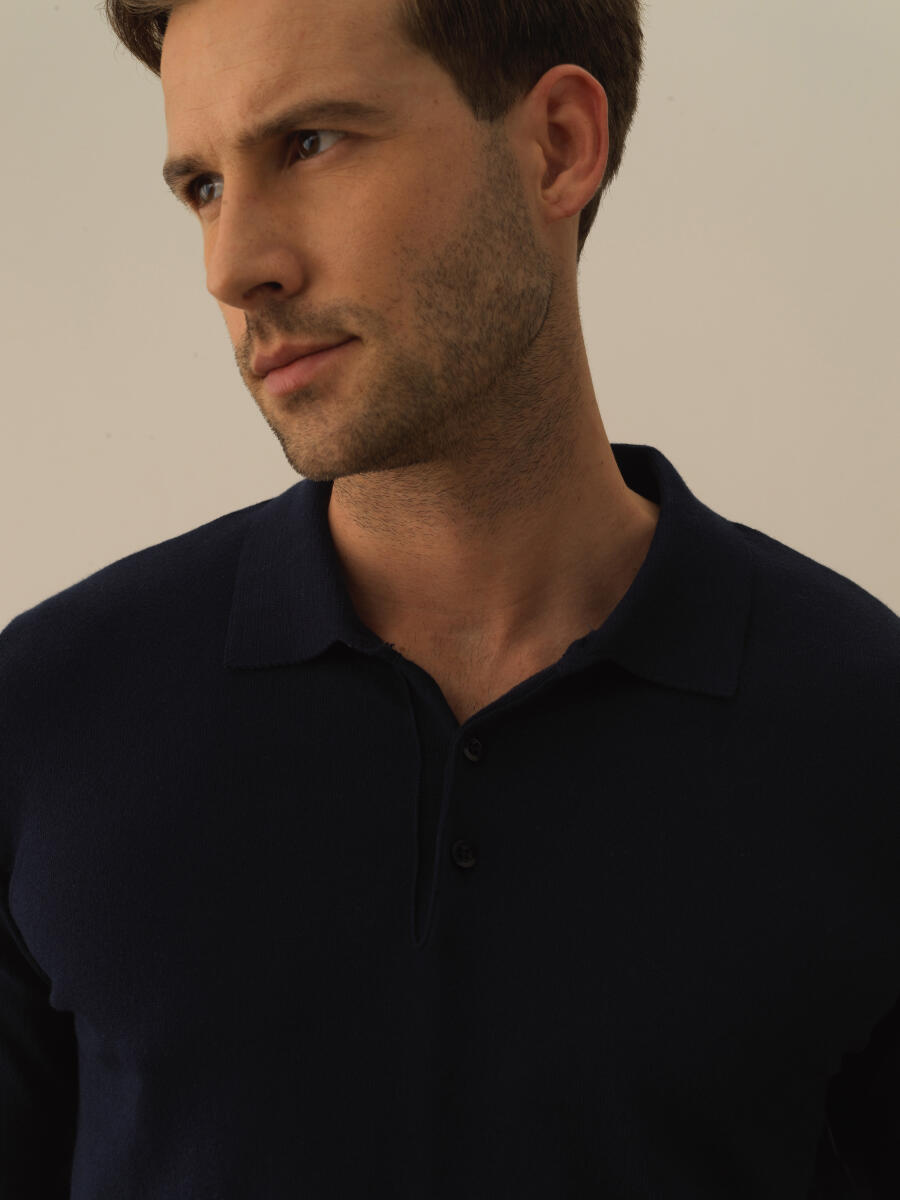 Lacivert Pamuk Dokulu Regular Fit Kazak - 3