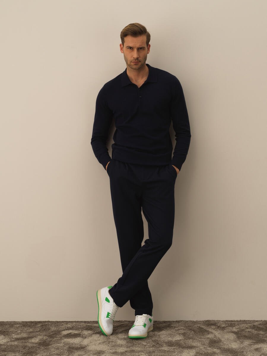 Lacivert Pamuk Dokulu Regular Fit Kazak - 2