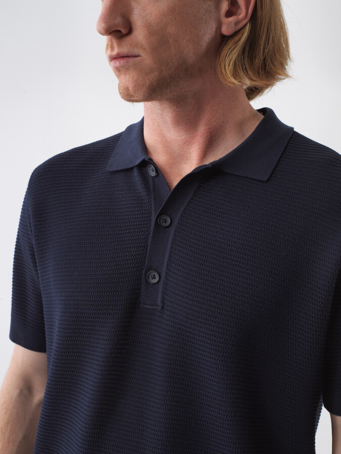 Lacivert Regular Fit Polo Yaka Kazak - Xint