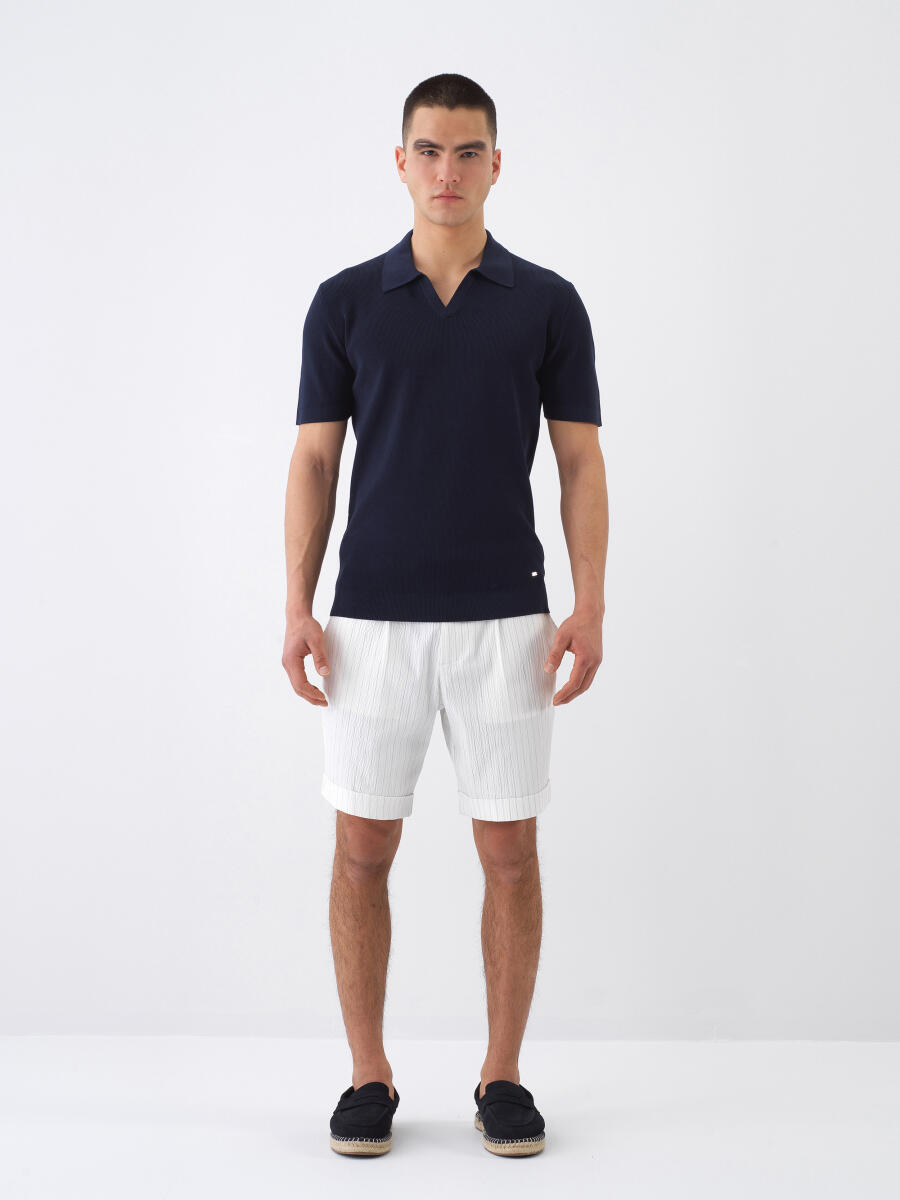 Lacivert Regular Fit Polo Yaka Basic Kazak - 2