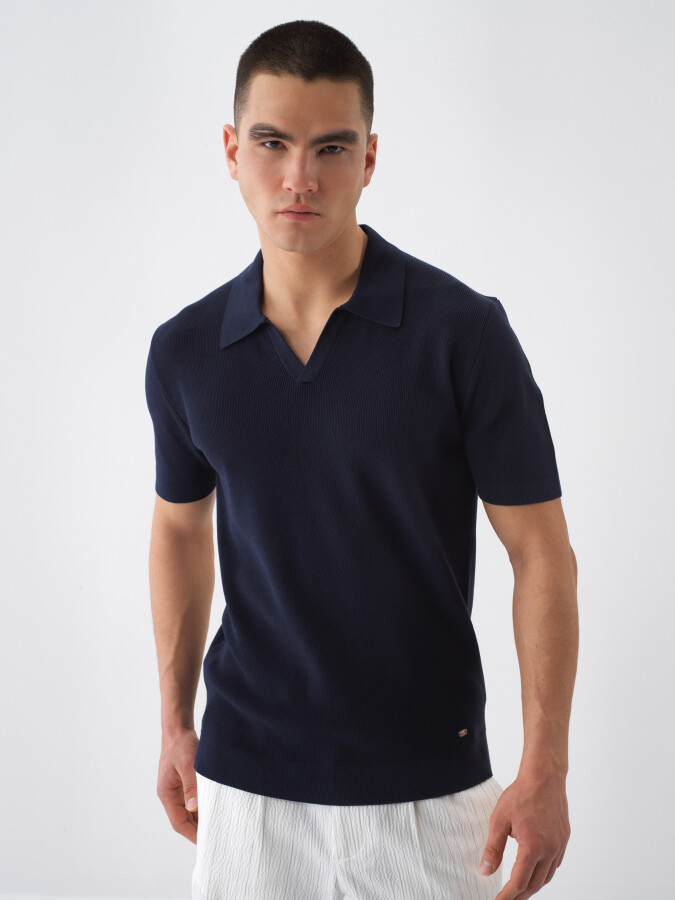 Lacivert Regular Fit Polo Yaka Basic Kazak - Xint