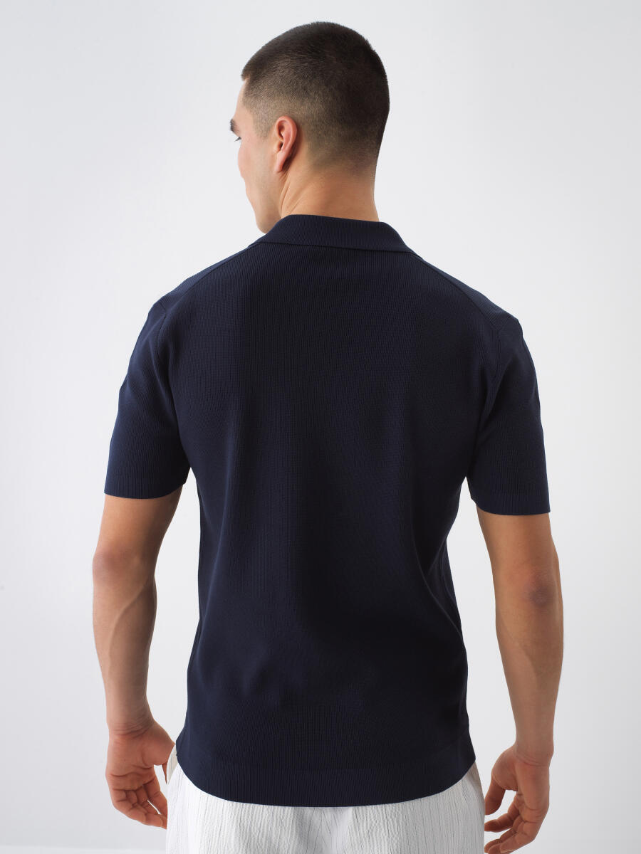 Lacivert Regular Fit Polo Yaka Basic Kazak - 4
