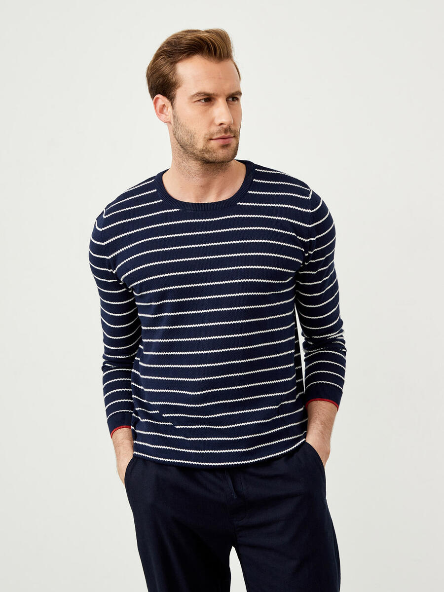 Lacivert Regular Fit Pamuklu Kazak - 3