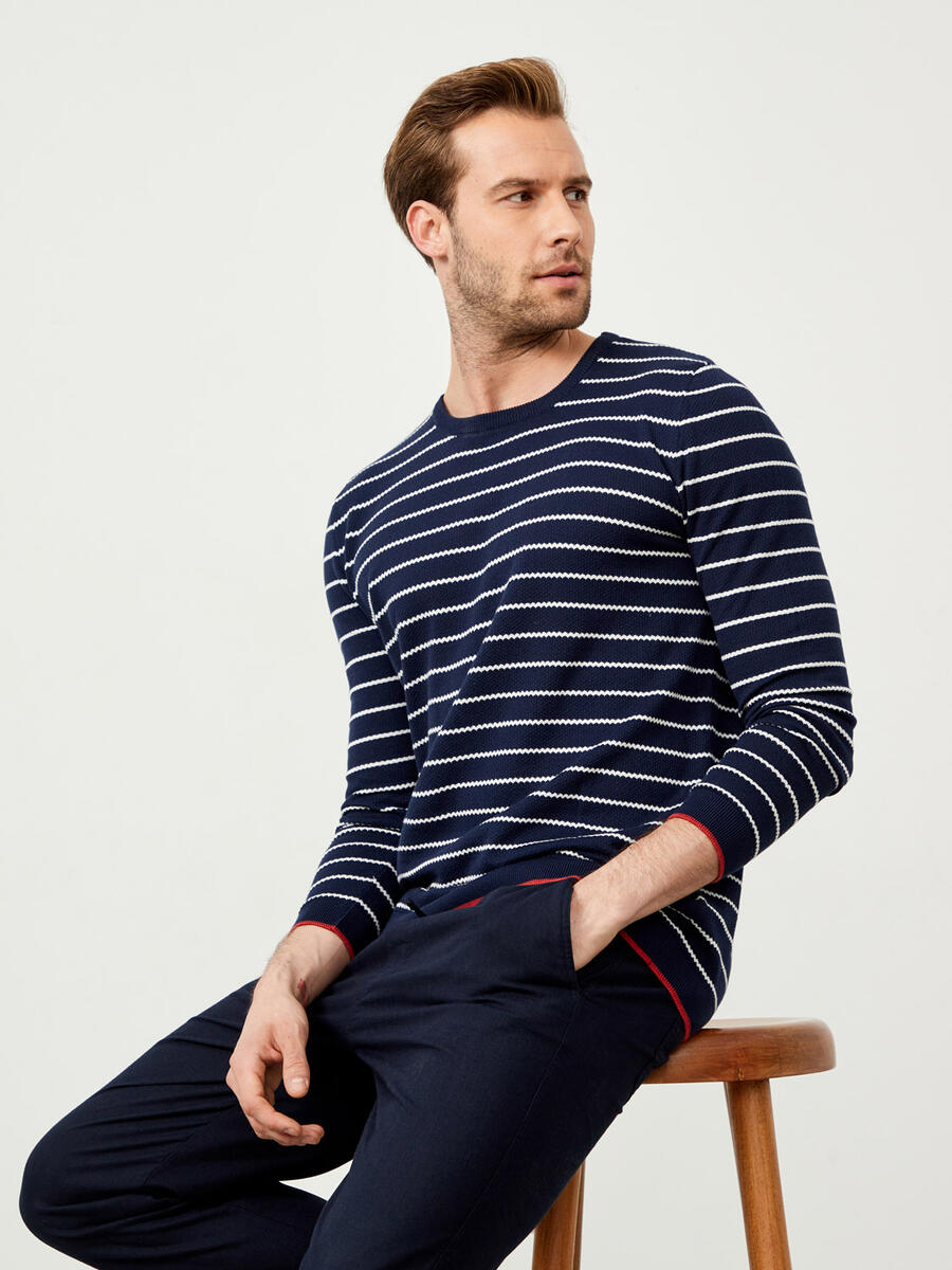 Lacivert Regular Fit Pamuklu Kazak