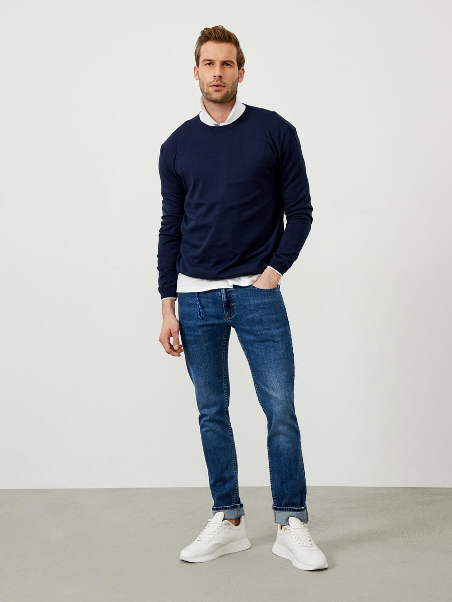 Lacivert Regular Fit Pamuklu Kazak - 2