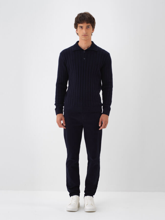 Lacivert Yumuşak Dokulu Regular Fit Kazak - Xint