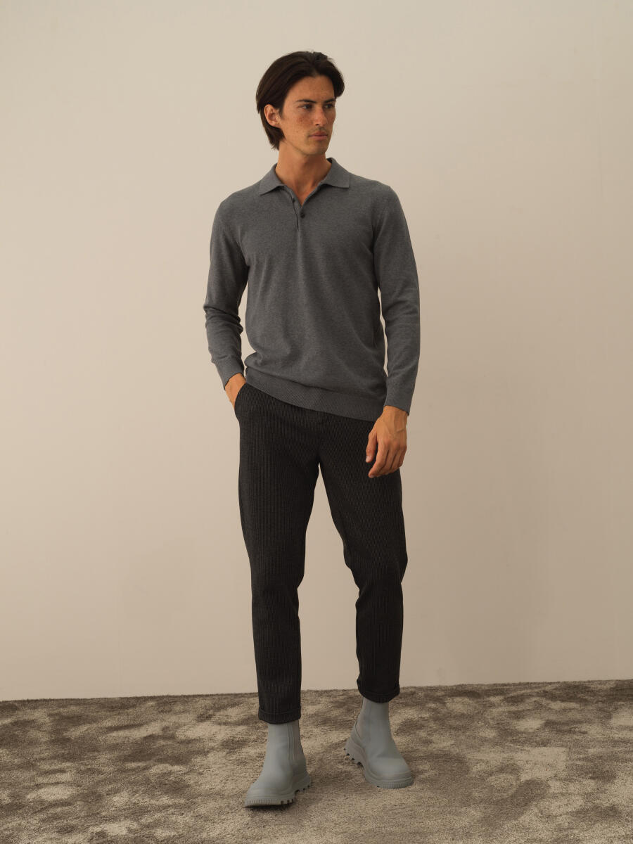 Gri Polo Yaka Regular Fit Basic Kazak - 2