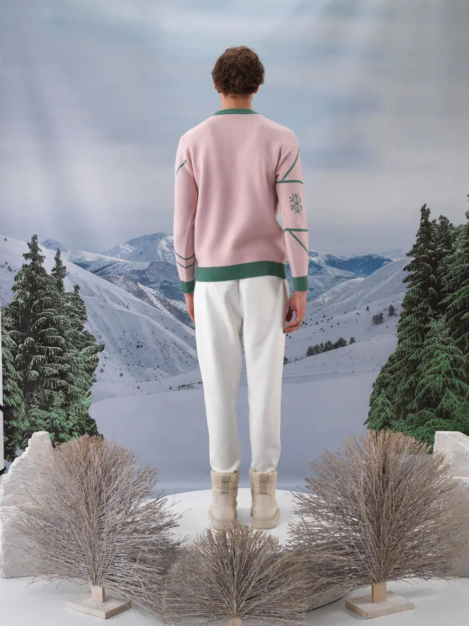 Pembe Doğal Yün Dokulu Regular Fit Kazak - Xint