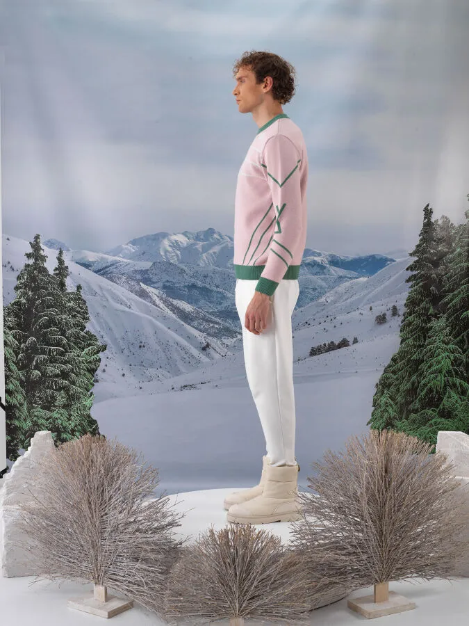 Pembe Doğal Yün Dokulu Regular Fit Kazak - Xint