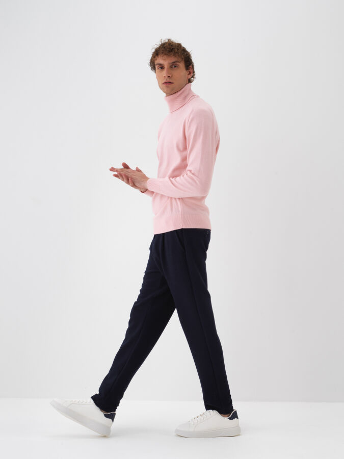 Pembe Doğal Yün Dokulu Regular Fit Kazak - Xint