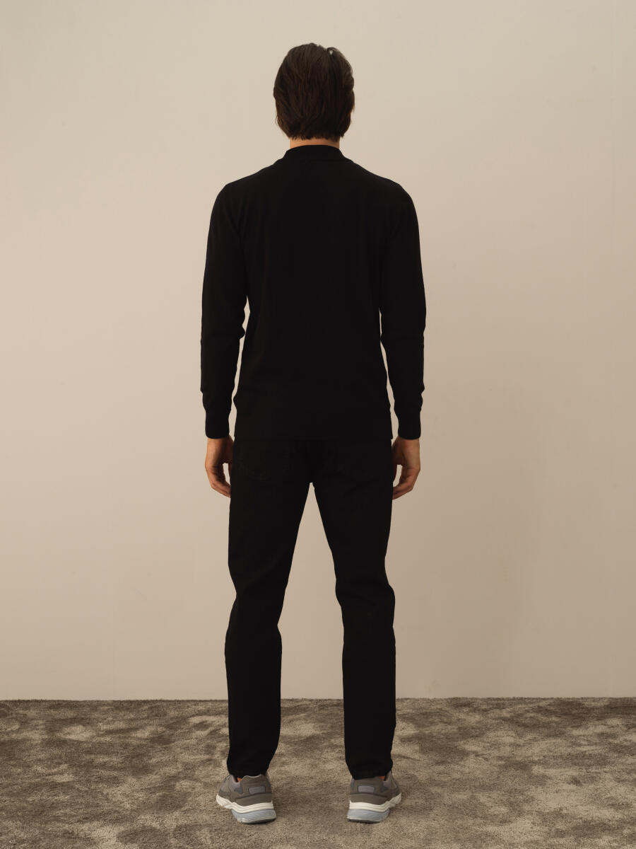 Siyah Pamuk Dokulu Regular Fit Kazak - 4