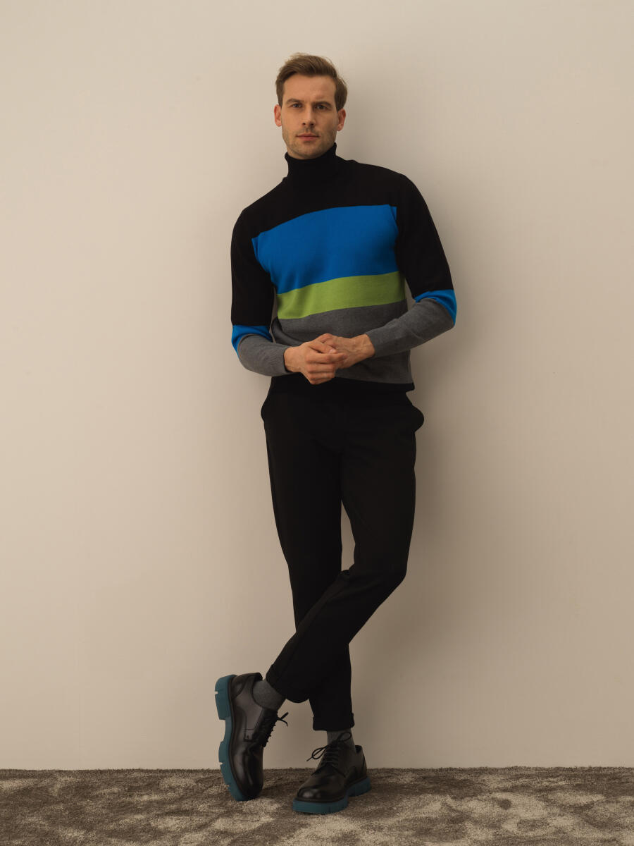 Siyah Pamuk Dokulu Regular Fit Kazak - 2