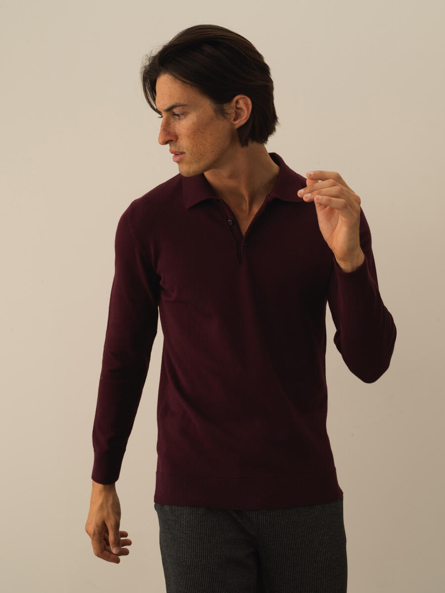 Bordo Polo Yaka Regular Fit Basic Kazak - 3