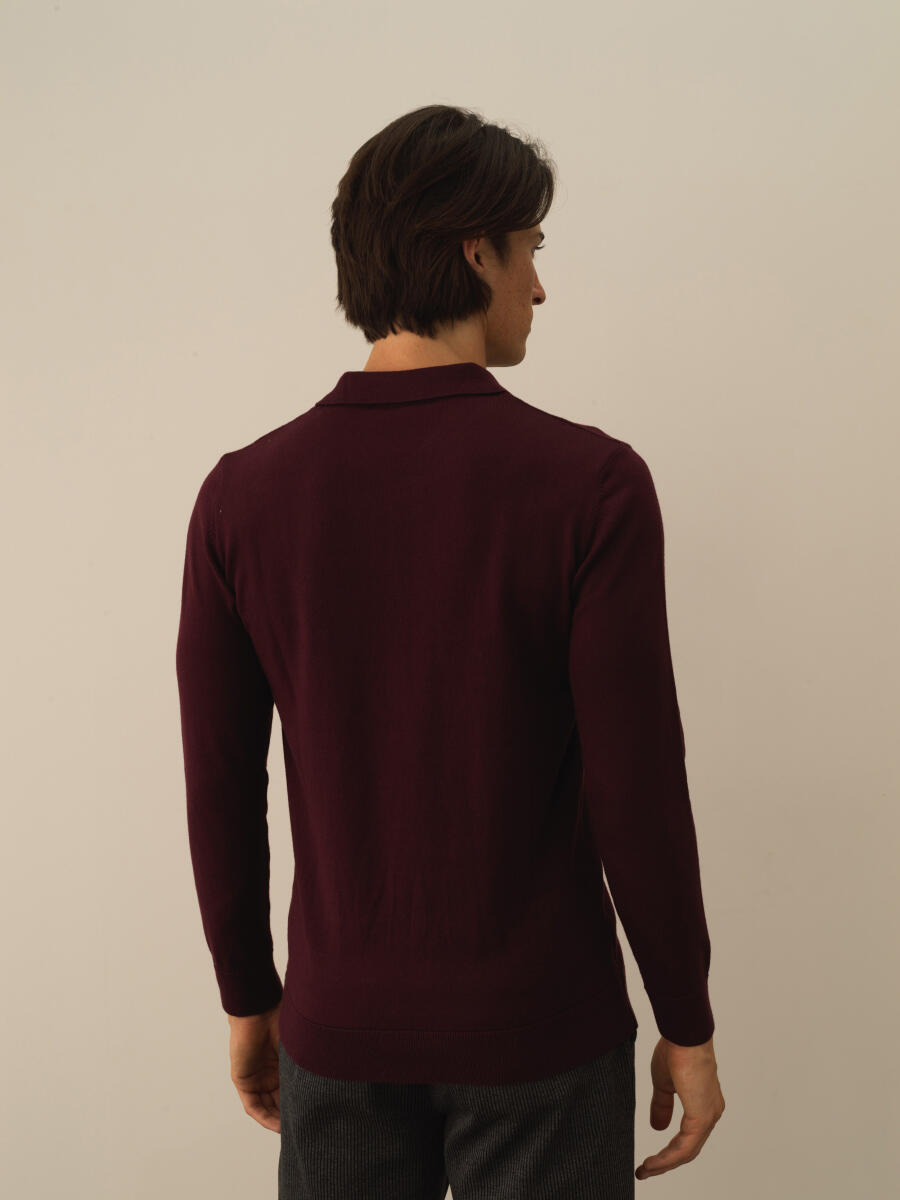 Bordo Polo Yaka Regular Fit Basic Kazak - 4