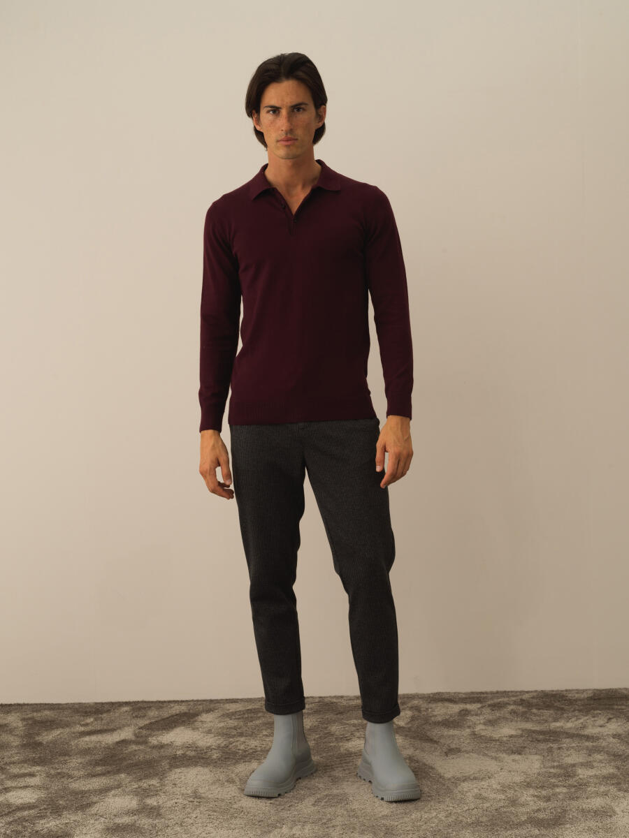 Bordo Polo Yaka Regular Fit Basic Kazak - 2