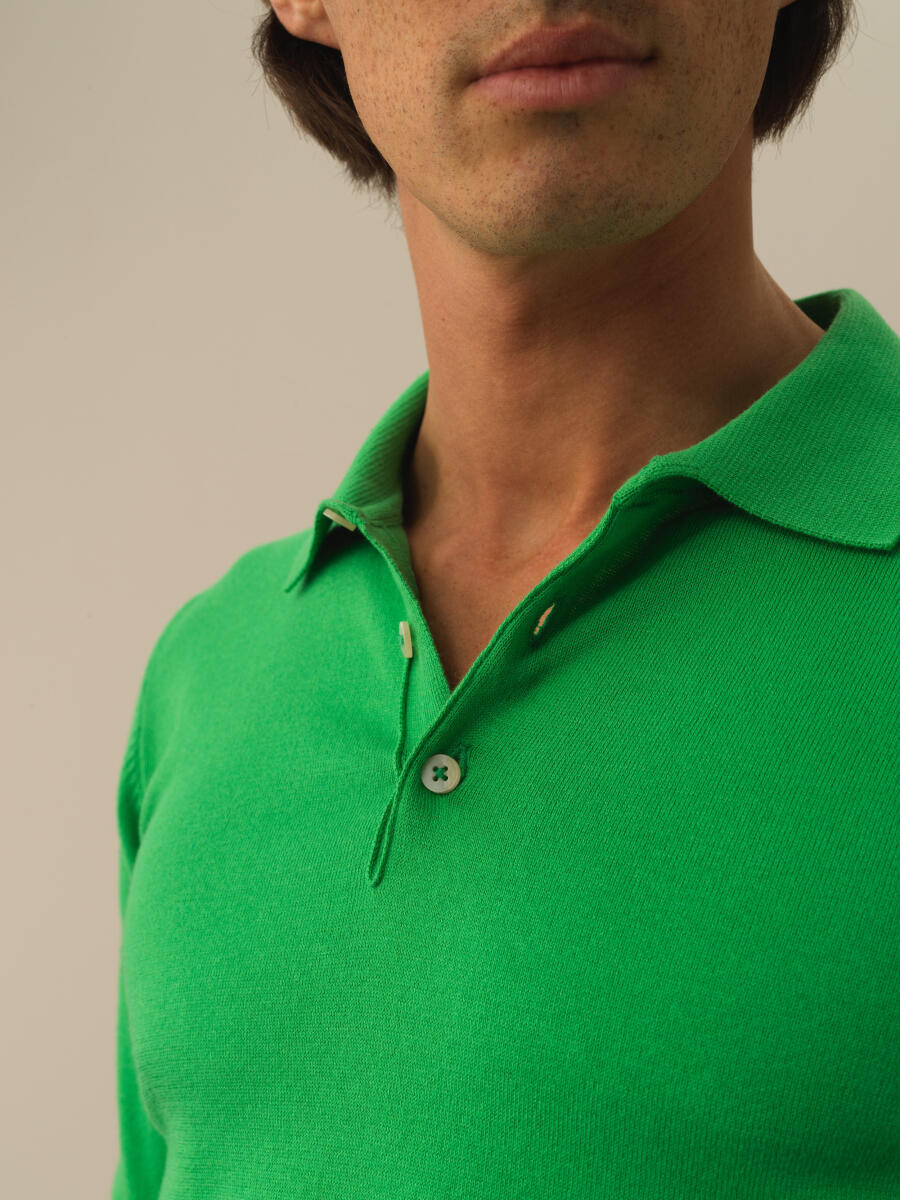 Yeşil Polo Yaka Regular Fit Basic Kazak - 3