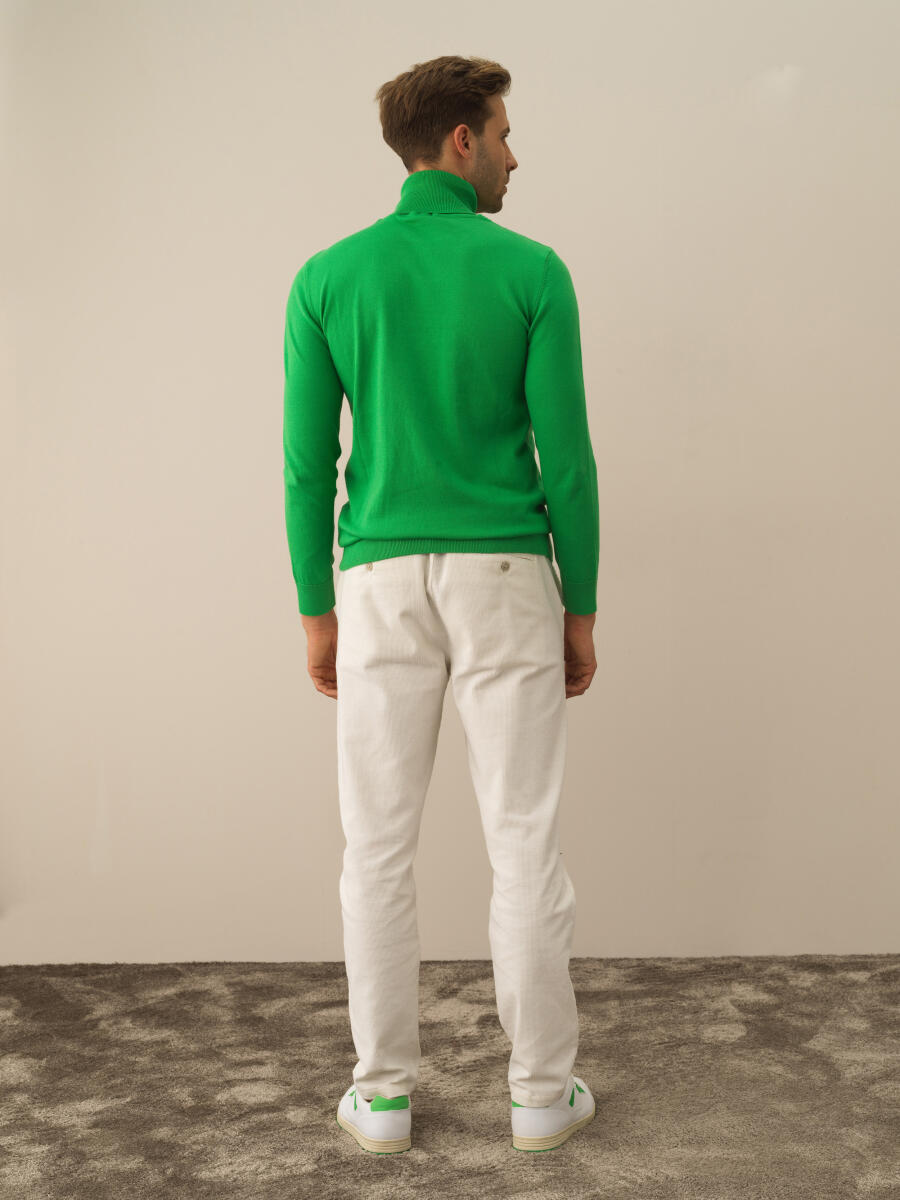 Yeşil Pamuk Dokulu Regular Fit Kazak - 5