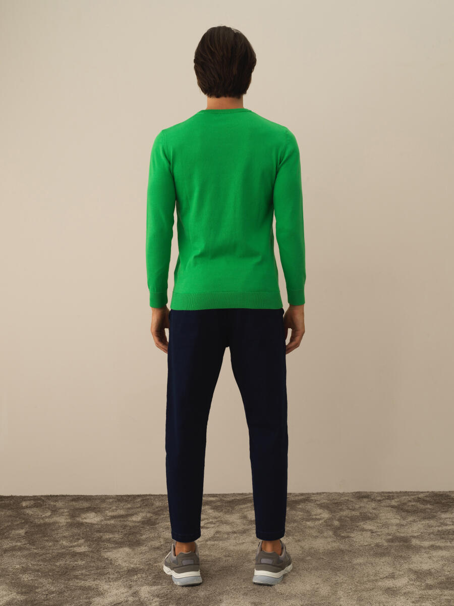 Yeşil Pamuk Dokulu Regular Fit Kazak - 4