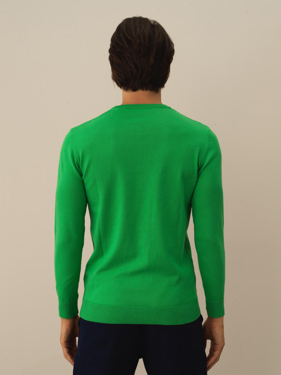 Yeşil Pamuk Dokulu Regular Fit Kazak - 3