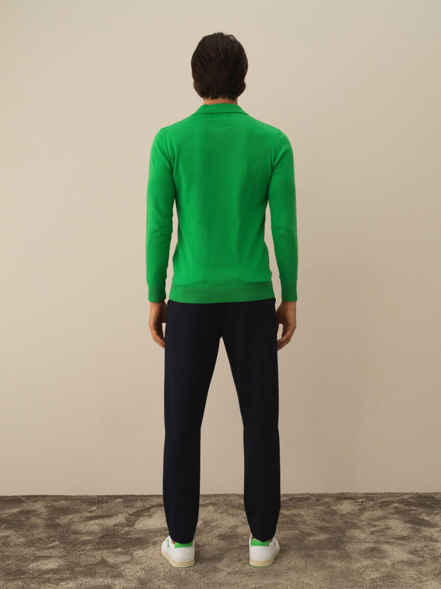 Yeşil Pamuk Dokulu Regular Fit Kazak - 5