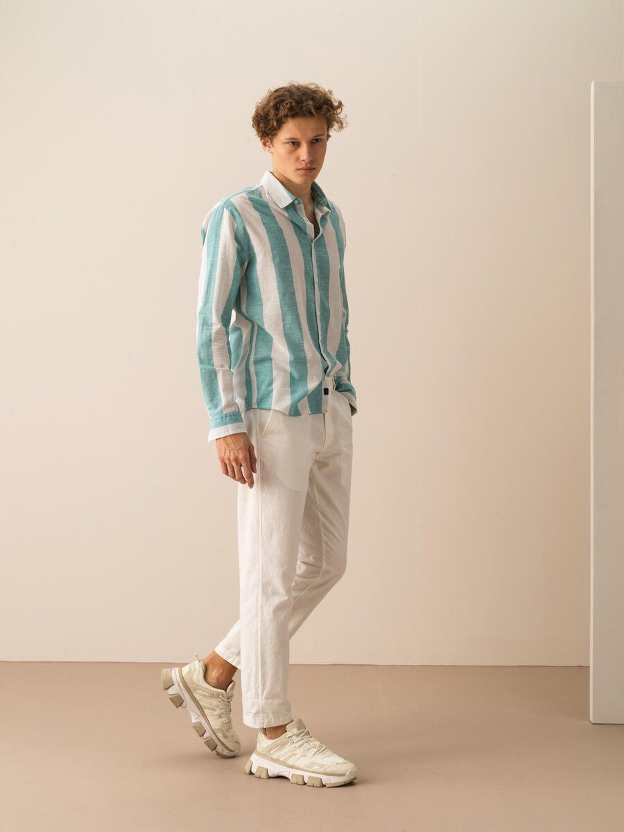 Beyaz Regular Fit Keten Pantolon - 2